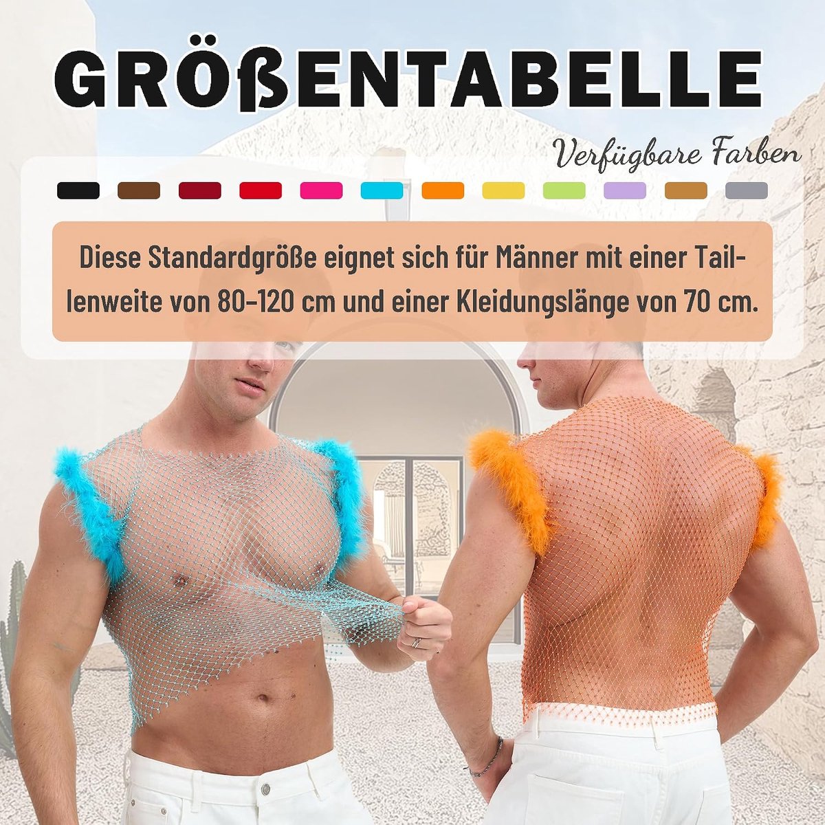 Heren tanktop met rhinestones - doorzichtig mesh - fluffy schoudertrim - perfect voor feesten - ShopVlot