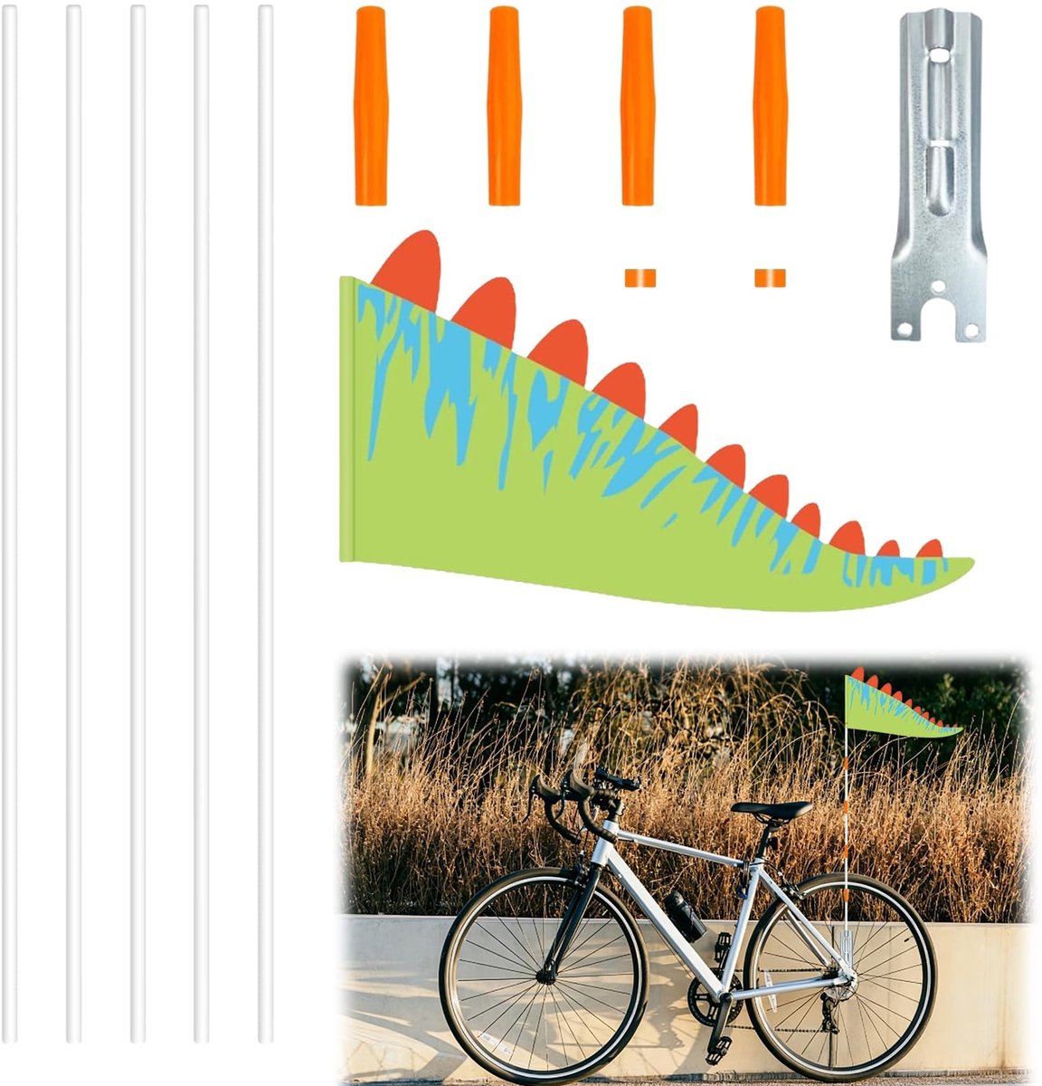 Solidchoice - Verstelbare Fietsvlag met Dinosaurus Motief voor Kinderen