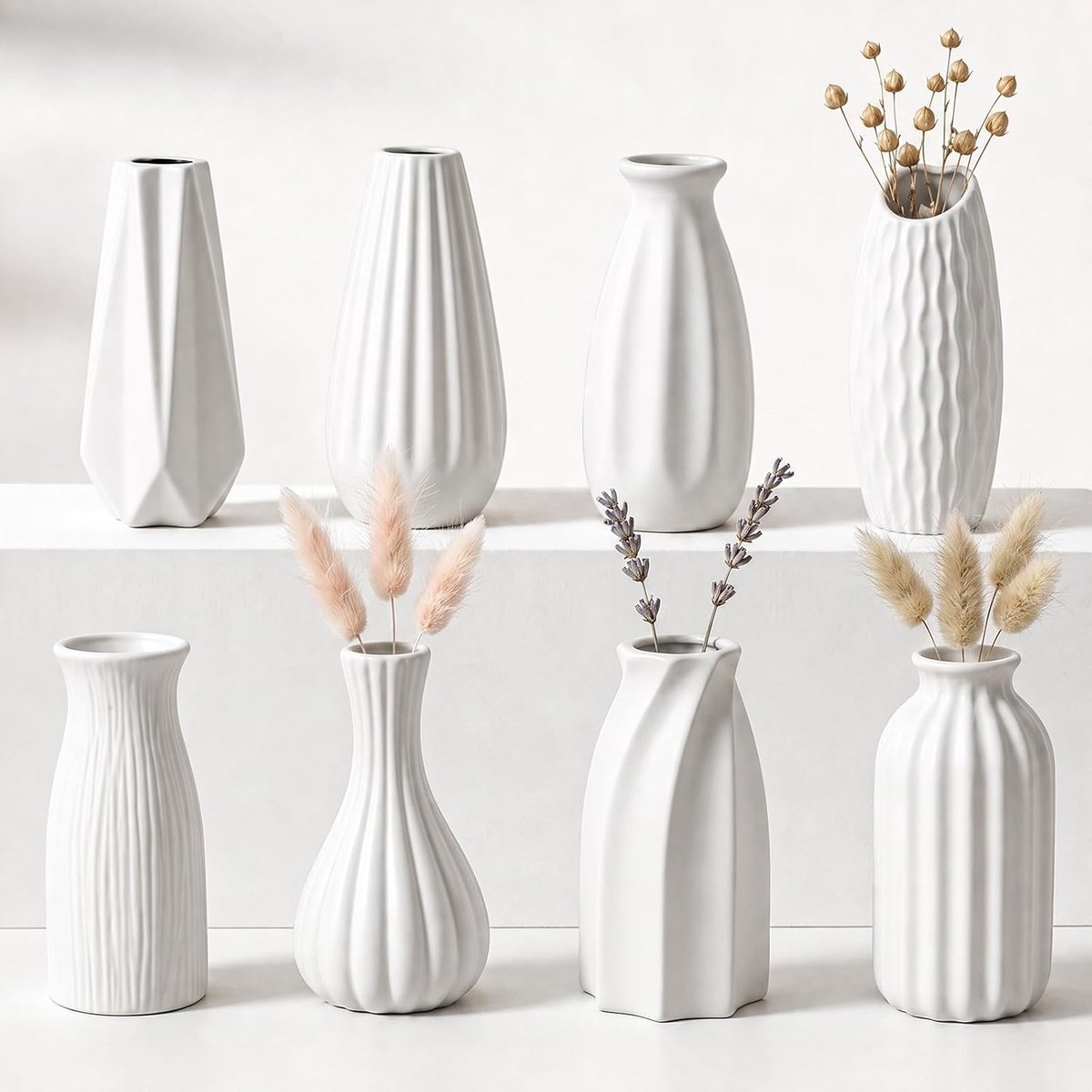 Kleine vazen set van 8 - witte keramische mini-vazen - moderne boho-decoratie - perfect voor tafeldecoratie - ShopVlot