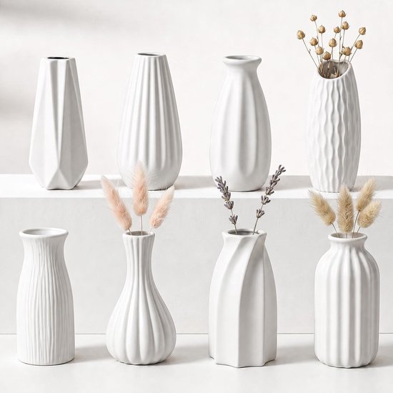 Kleine vazen set van 8 - witte keramische mini-vazen - moderne boho-decoratie - perfect voor tafeldecoratie - ShopVlot
