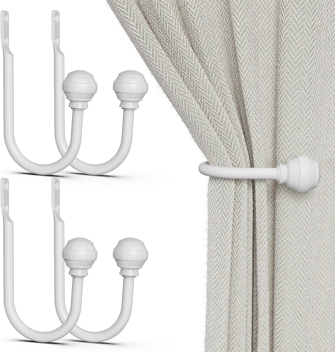 Gordijnhouders 4 pack - Wandmontage - Wit - Eenvoudig te installeren - ShopVlot