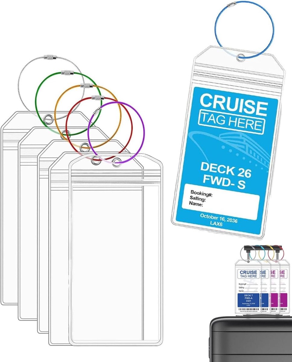 Suitcase trailer met 6 metalen bevestigingsringen - transparant - waterdichte ID-kaarten - ideaal voor cruises - ShopVlot