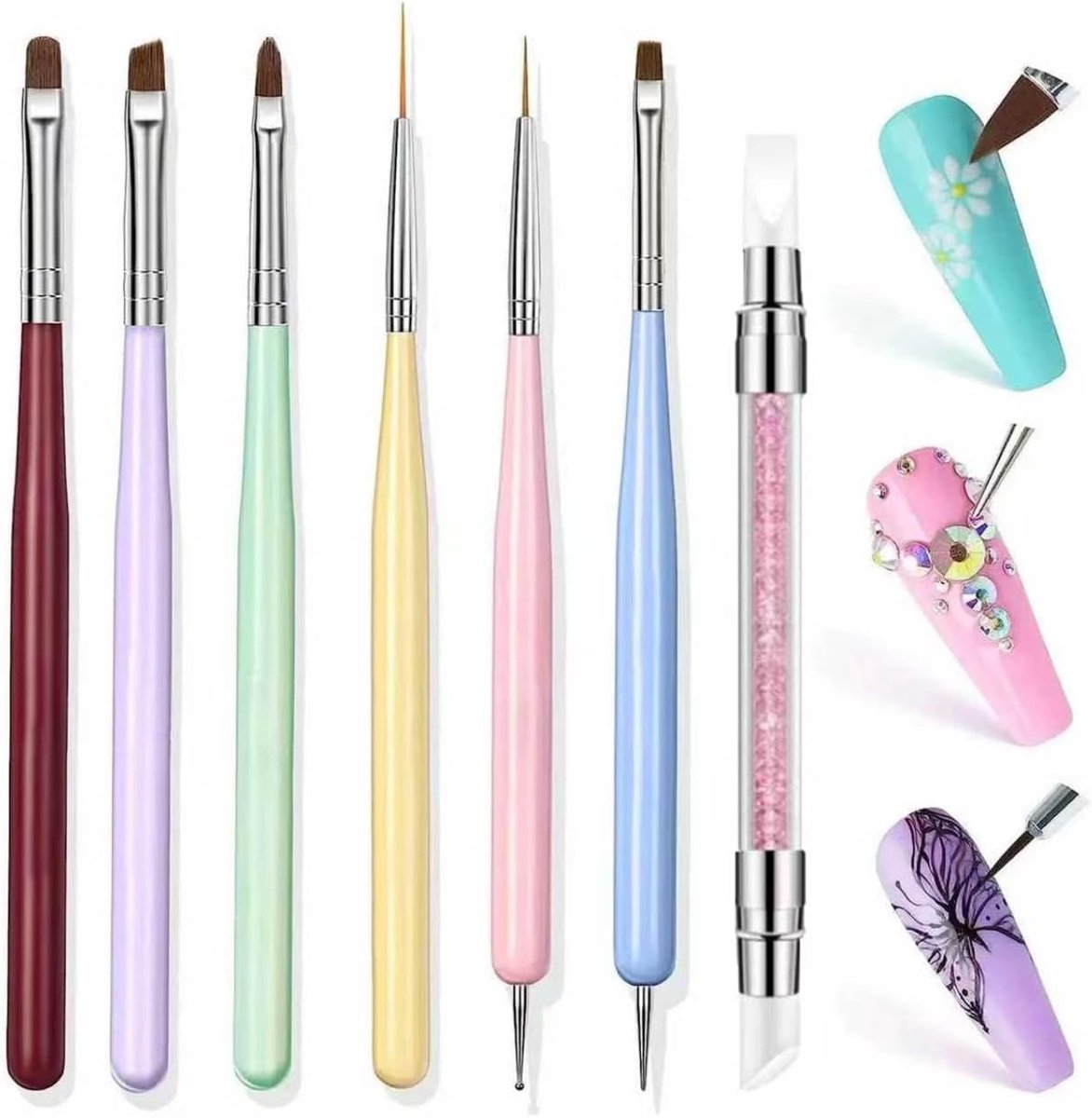 nagelkunstborstels 7 stuks - veelzijdige set - verschillende borstelvormen - perfect voor doe-het-zelf nagelontwerpen - ShopVlot