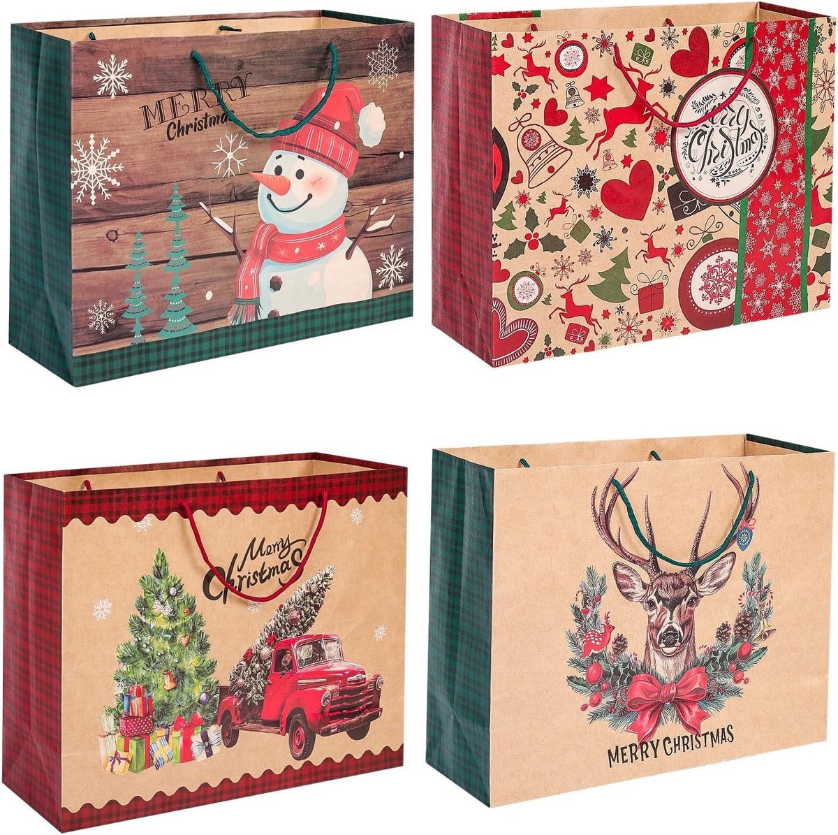 Solidchoice - Set van 8 Grote Kerstcadeauzakken van Kraftpapier