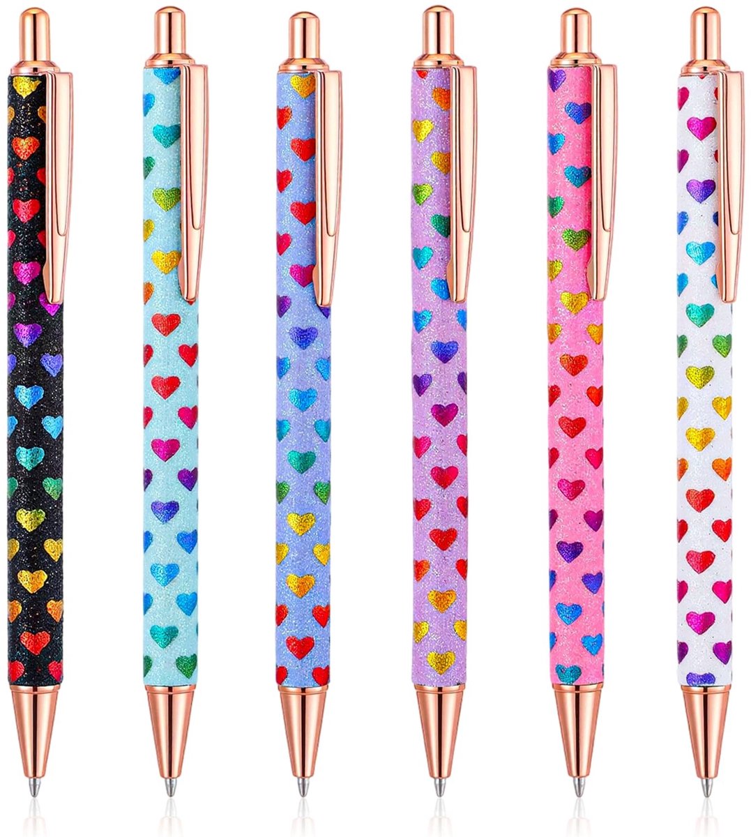 Solidchoice - Set van 6 Bling Balpennen met Hartvormig Ontwerp