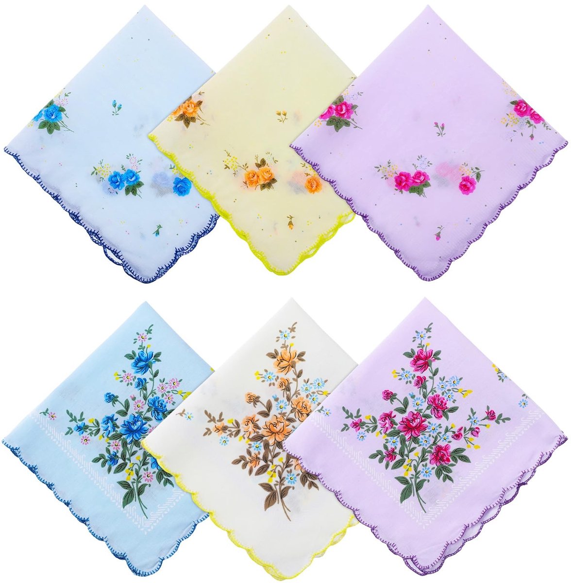 Solidchoice - Set van 6 Katoenen Zakdoeken met Bloemmotief