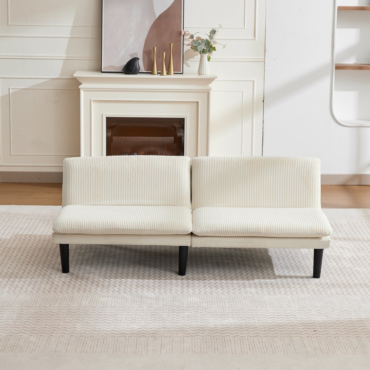 DESMIU Slaapbank 167 Cm - 2-Zits Met 3-Standen Rugleuning En Ligfunctie - Voor Woonkamer En Thuisbioscoop - Hout Fluweel Beige