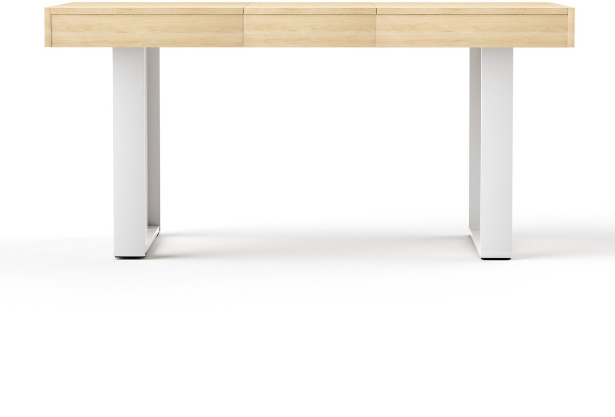 DESMIU Eettafel - Uitschuifbaar Ontwerp Voor 8 Personen - Retro Stijl Voor Keuken En Eetkamer - Spaanplaat - 120-160 Cm - Naturel Wit