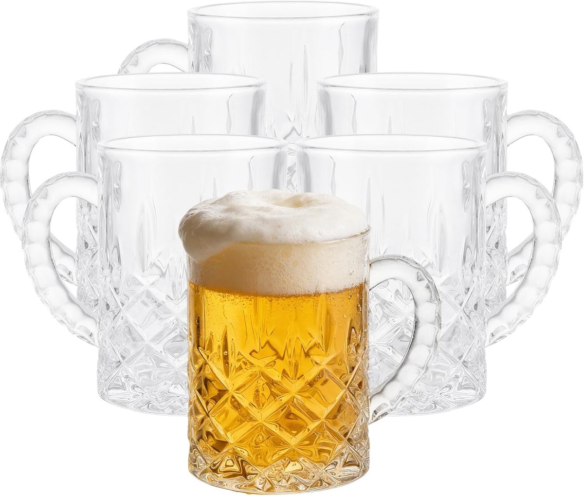 Bierglazen 200 ml - set van 6 - met handvat - vaatwasmachinebestendig - perfect voor feestjes - ShopVlot