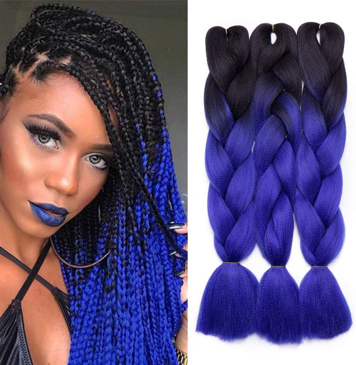 Haarextensies 24" - Zwart naar Donkerblauw - Synthetisch - Perfect voor een nieuwe look - ShopVlot
