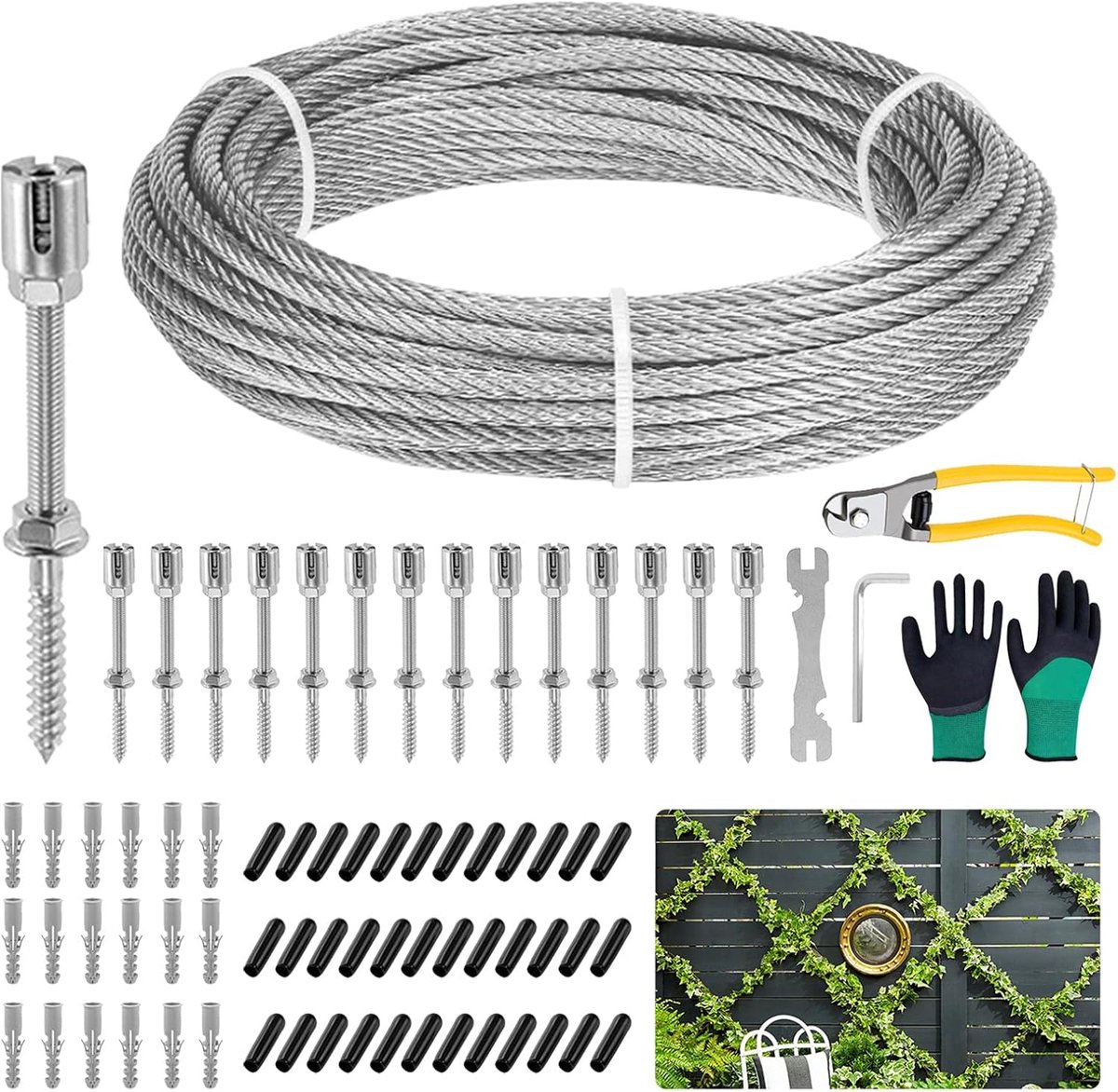 Klimhulp 30M - 3 mm RVS - Compleet met houder en accessoires - Ideaal voor tuin en pergola - ShopVlot