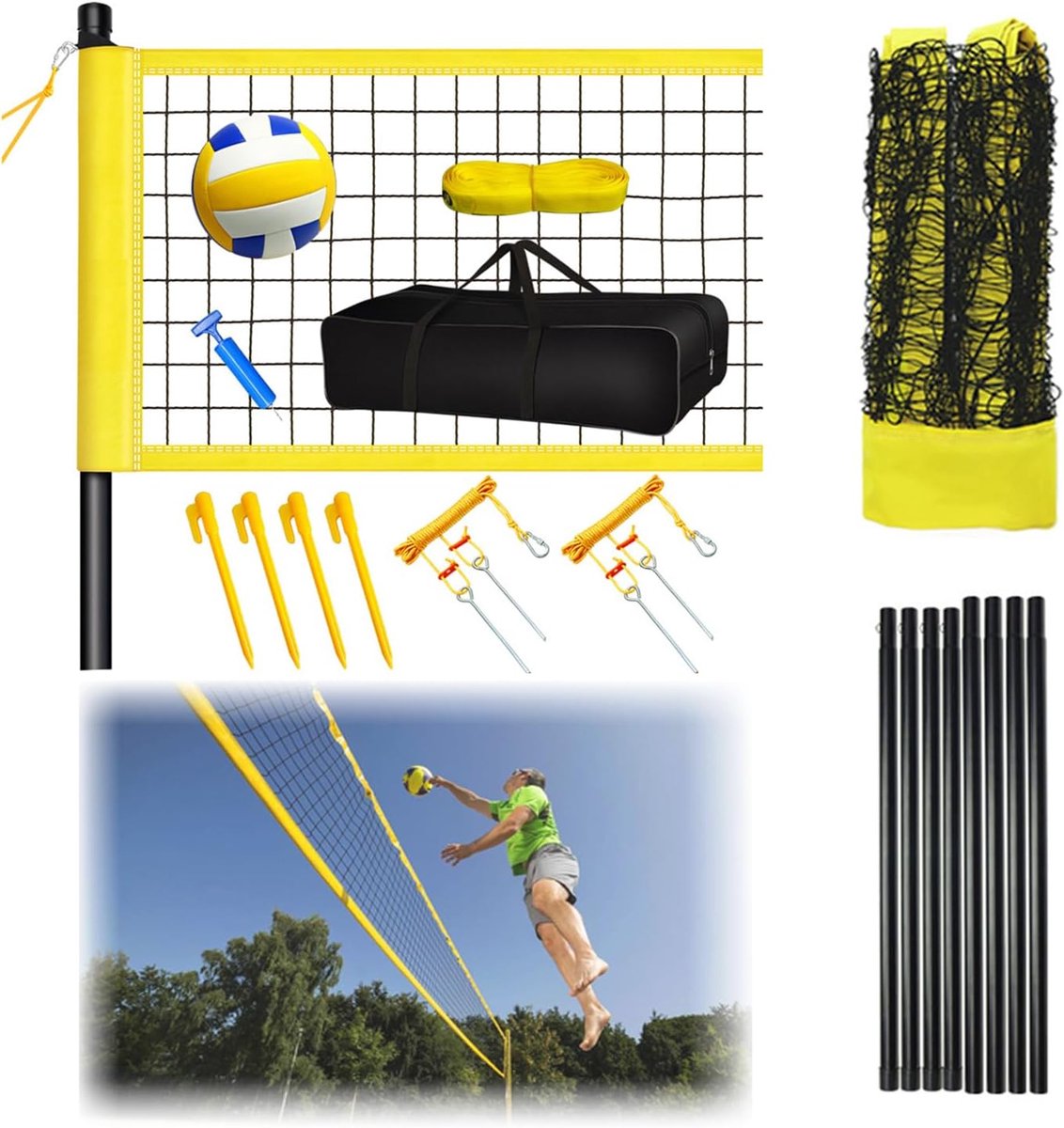 Badminton net 9.75 x 0.95 m - hoogte verstelbaar - inclusief demarcatielijnen - ideaal voor buitengebruik - ShopVlot