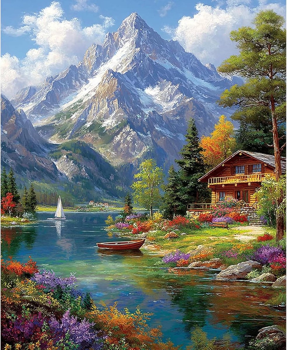 Schilderen op nummer - Landschap met bergen 40x50cm - Schilderset voor volwassenen - Creatieve ontspanning - ShopVlot