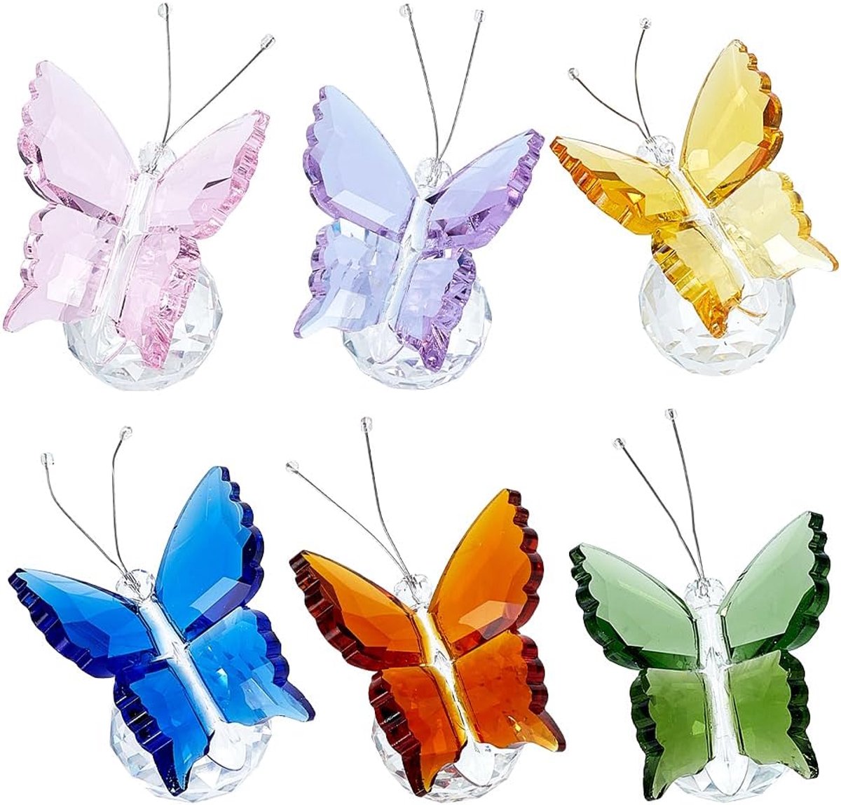 Kristallen vlinderfiguren 6 stuks - handgemaakt glas - 6 kleuren - decoratie voor thuis of kantoor - ShopVlot