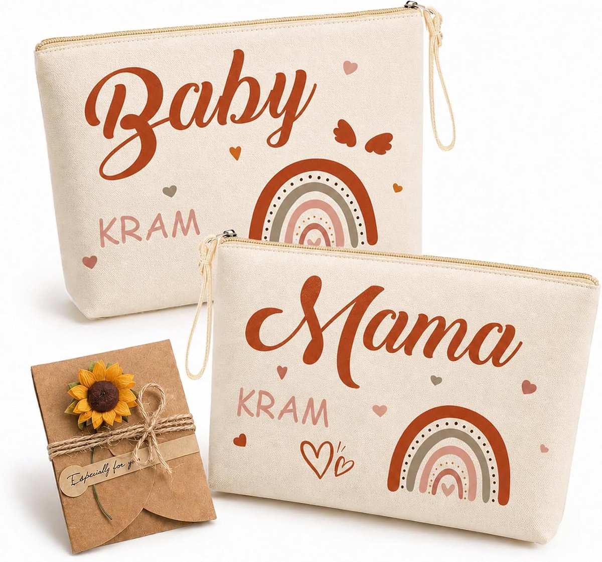 Make-uptas voor mama en baby - 2 stuks - canvas tas - perfect cadeau voor aanstaande moeders - ShopVlot