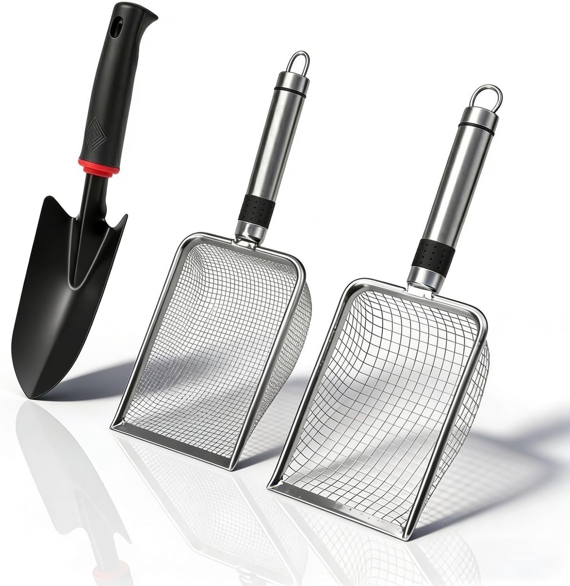 Tuinsieve 2-delig - RVS zandzeef met 2.8mm en 5mm gaas - Inclusief 31x6cm tuinschep - ShopVlot