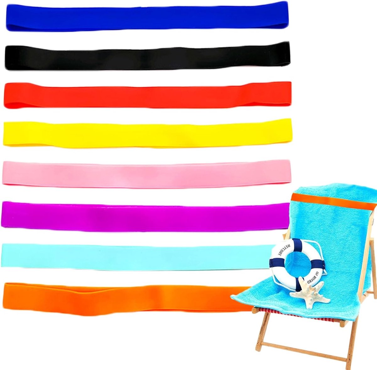 Strandhanddoekclips 8 Stuks - Elastische Handdoekbanden - Kleurrijke Strandaccessoires - Ideaal voor Strandstoelen - ShopVlot