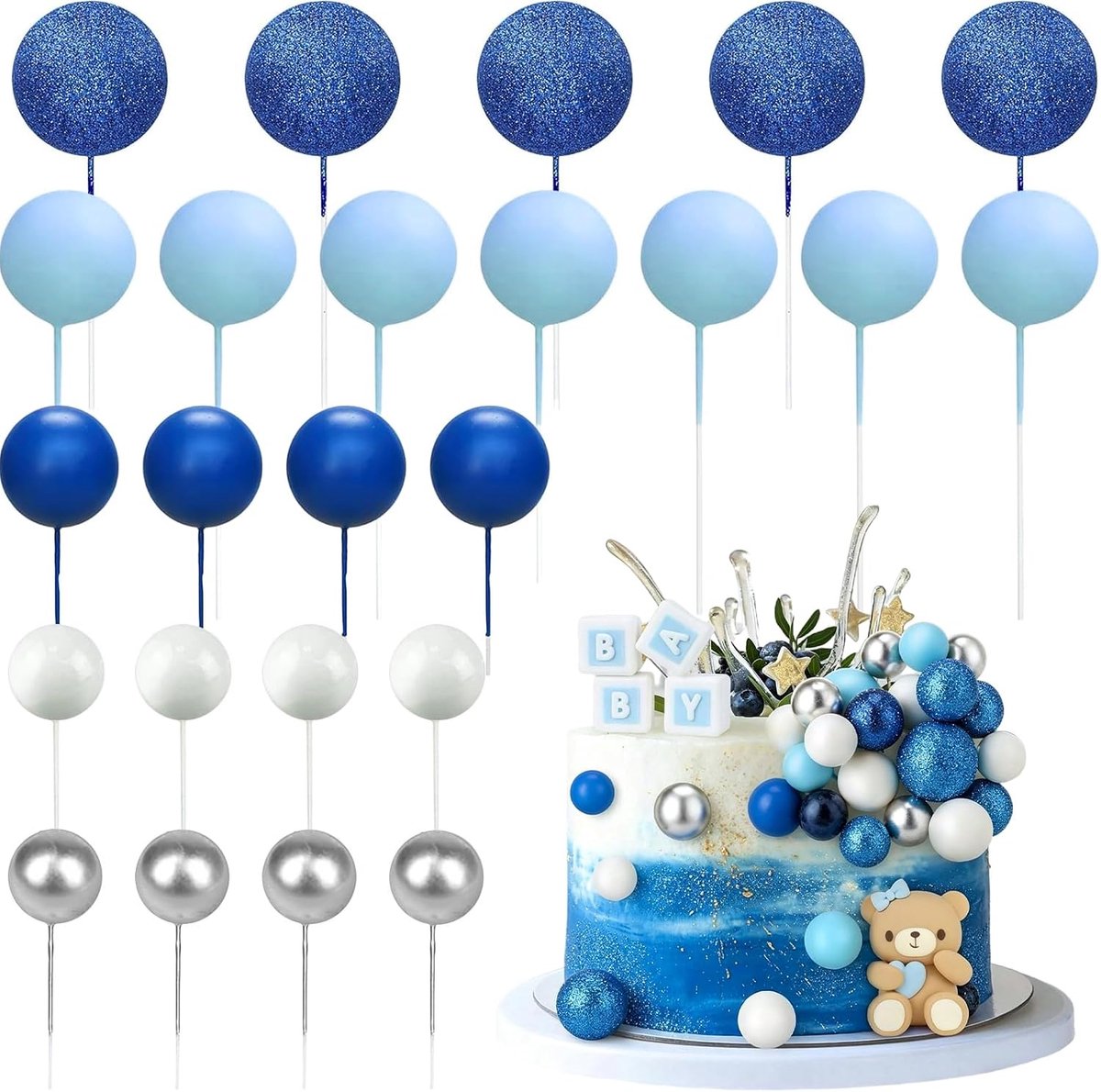 Cake versieringen ballen 50 stuks - Glanzend blauw - Mini DIY - Perfect voor verjaardagstaart - ShopVlot