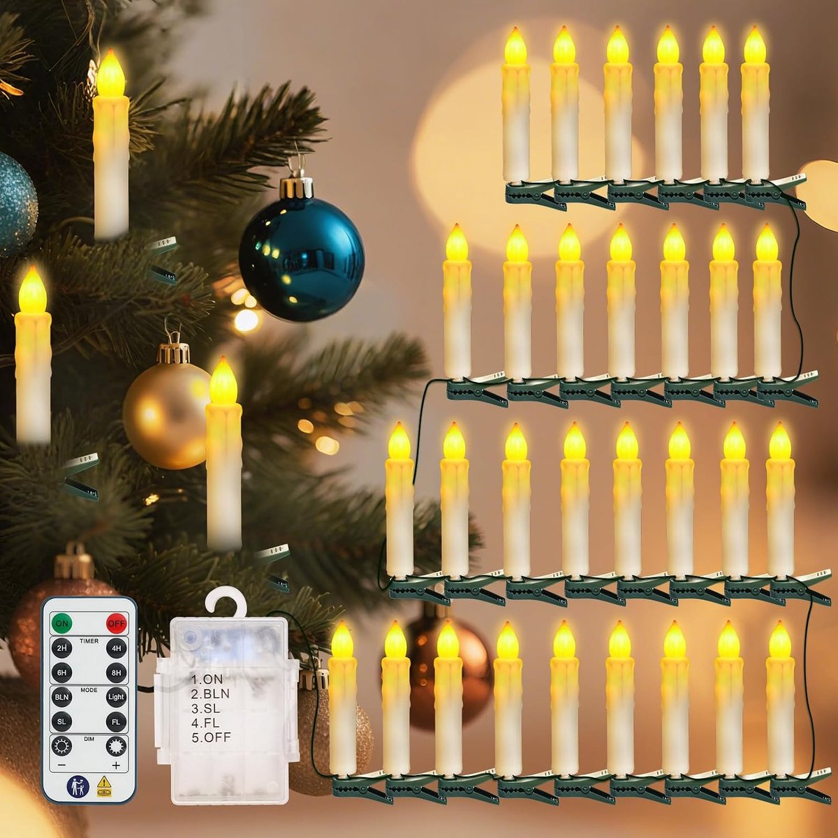 Kerstboom kaarsen 30 stuks - LED flikkerend - batterij aangedreven - sfeervolle verlichting voor binnen en buiten - ShopVlot