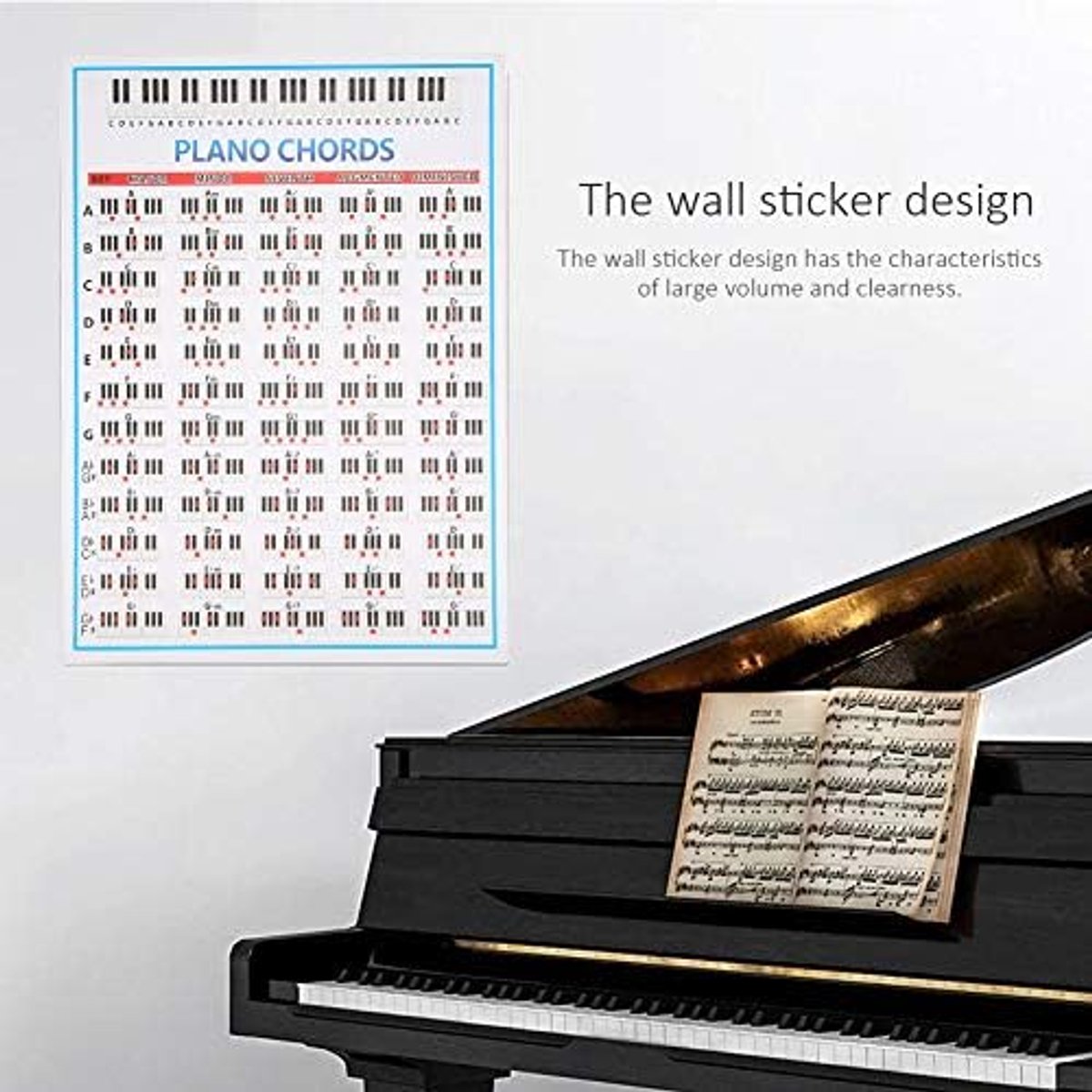 Piano akkoorden poster - Grote wandkaart - Heldere kleuren - Ideaal voor muziekonderwijs - ShopVlot