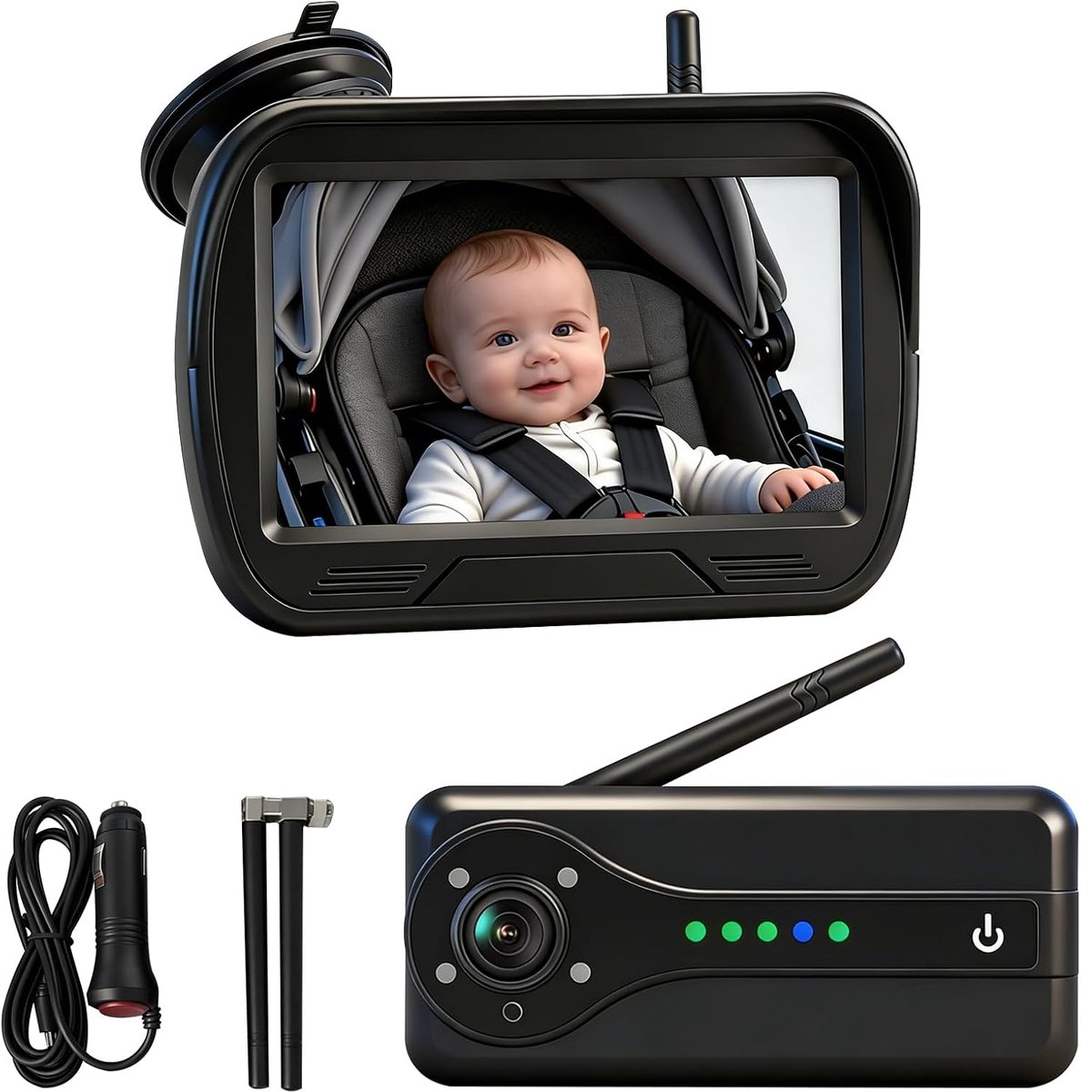 Babyachterbankspiegel 4,3 inch - Draadloos met wifi - 1080p HD met nachtzicht - Veiligheid voor je baby - ShopVlot