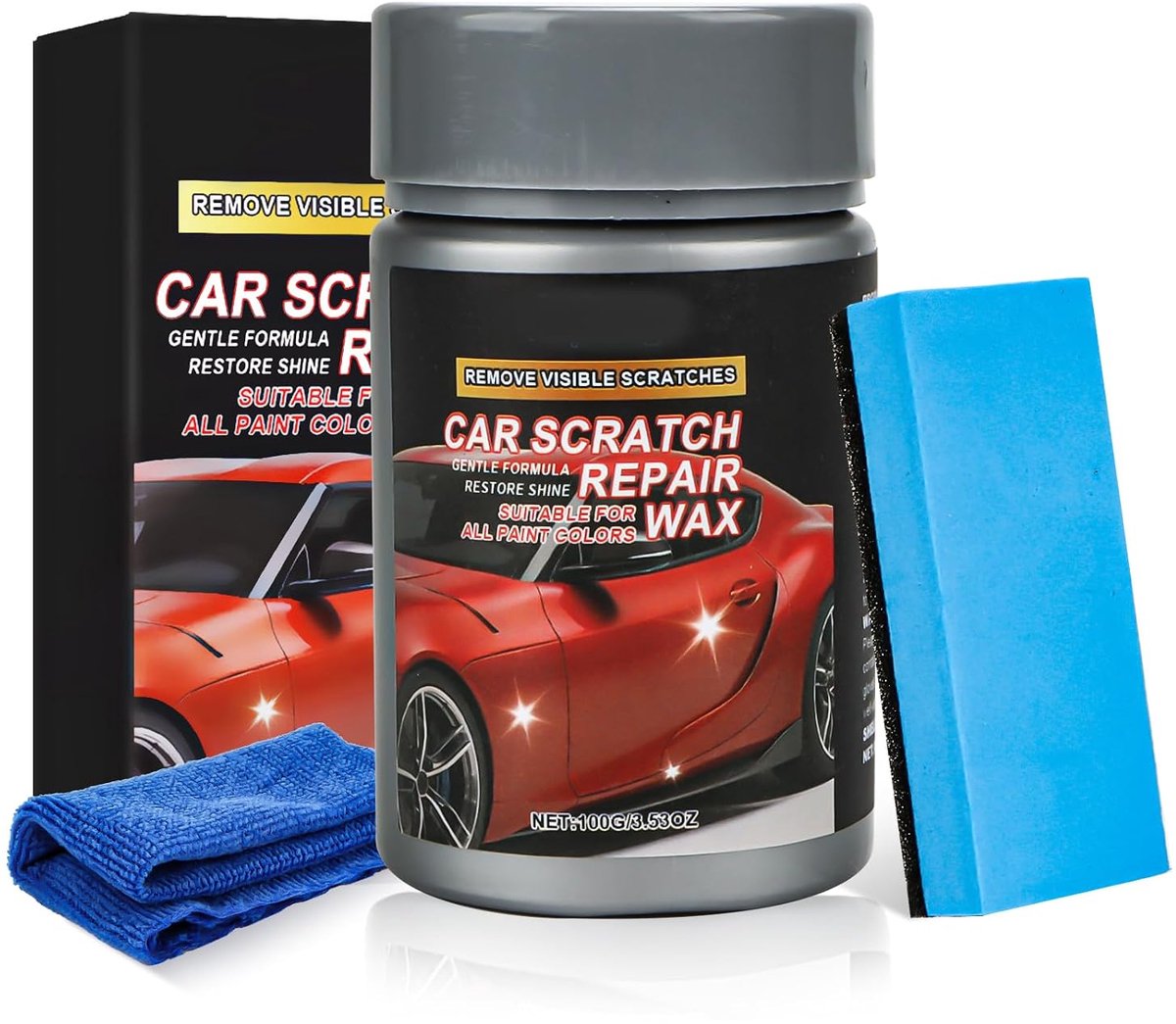 Krassenverwijderaar auto 100 ml - Polijstmiddel met spons en doek - Herstelt glans - Eenvoudig in gebruik - ShopVlot
