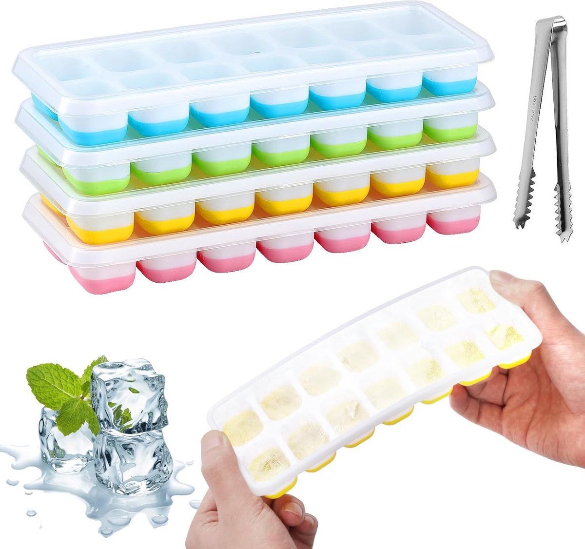 IJsblokjeshouder met deksel - silicone - 14 compartimenten - lekvrije en herbruikbare tray - ShopVlot