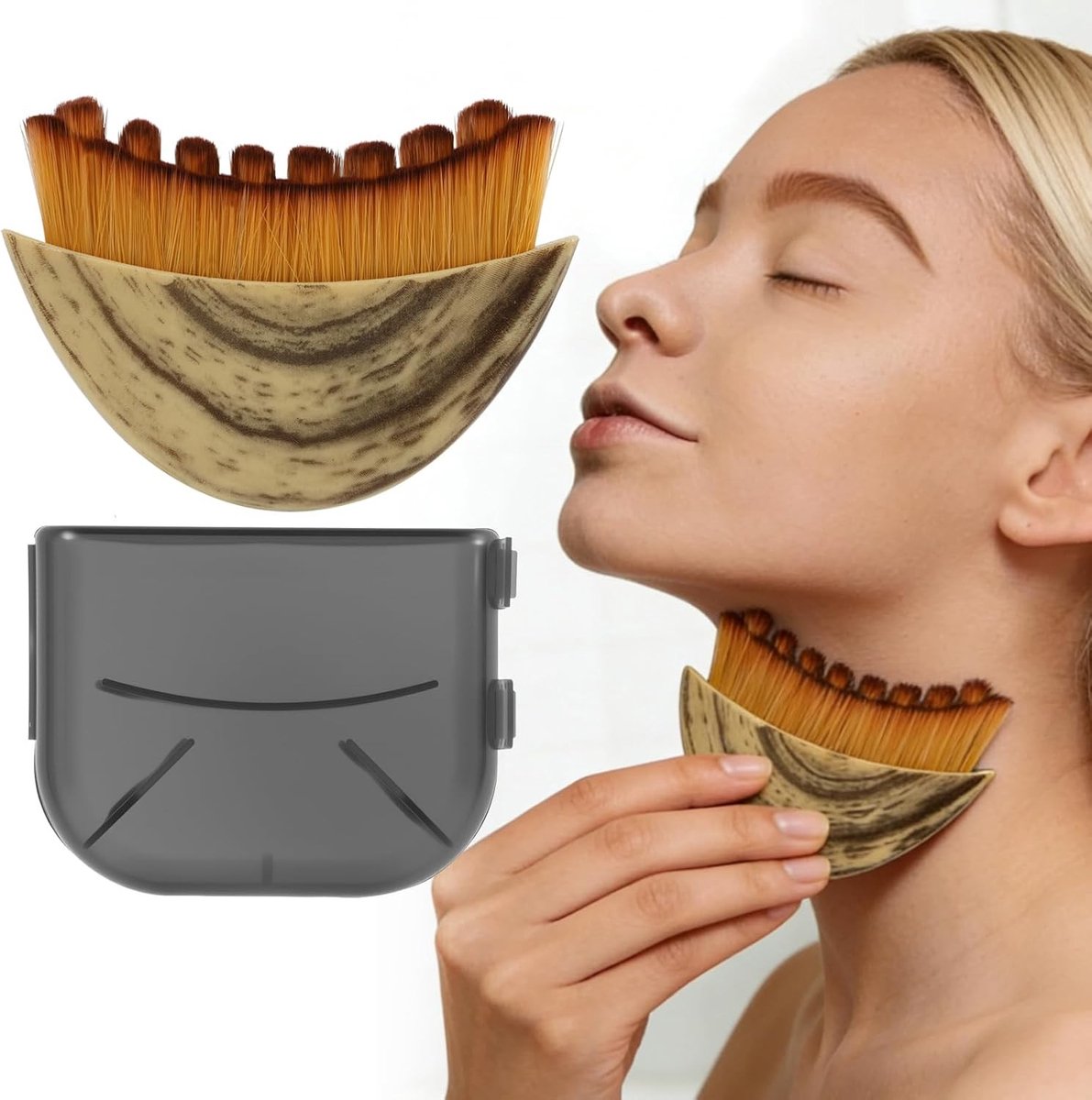 Professionele gezichtsborstel voor lymfedrainage, massage en contouring met opbergdoos - ideaal voor kin- en kaakcontouren (bruin)