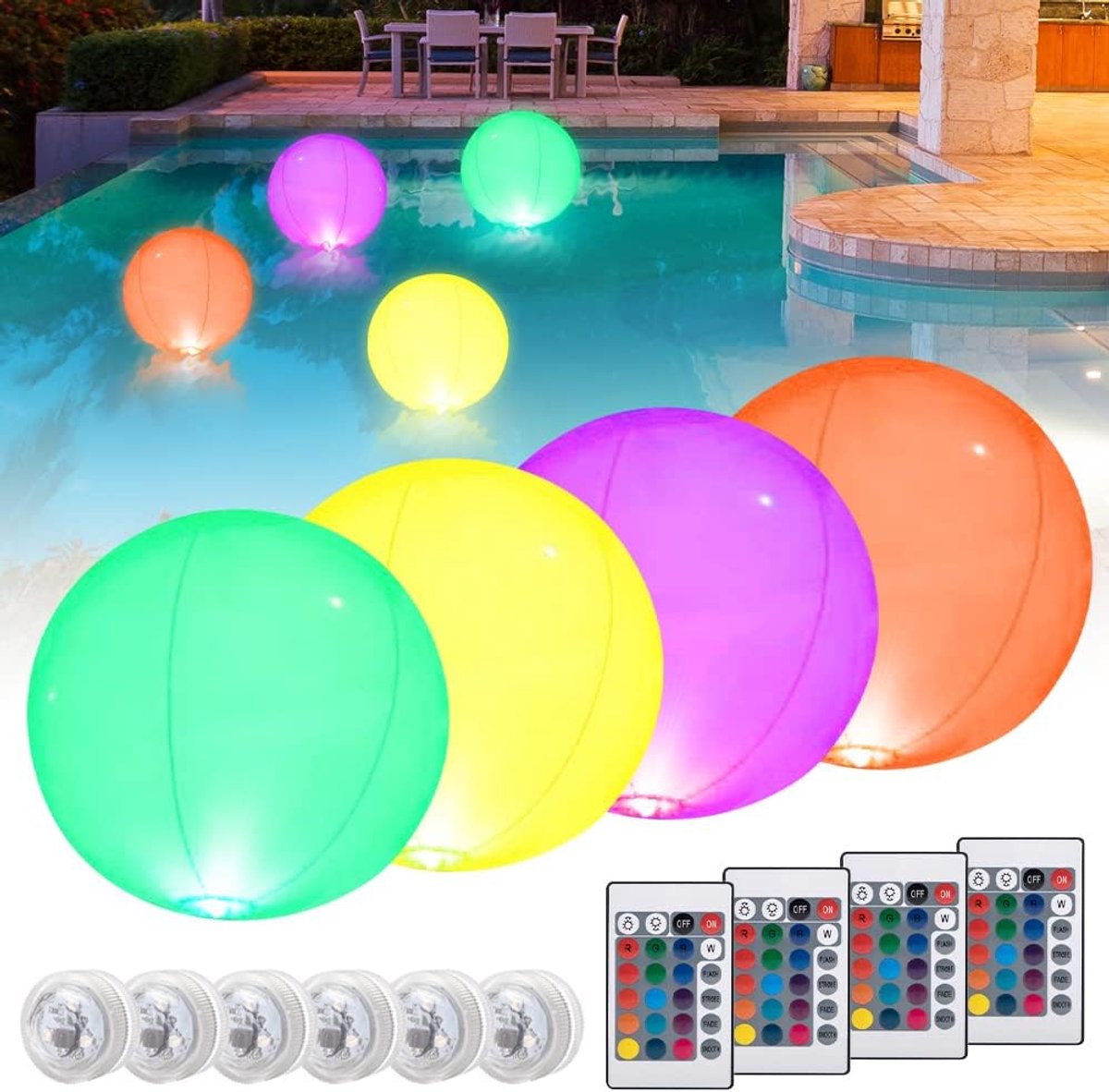 Drijvende zwembadlampen set van 4 - LED bolvormige lampen - RGB kleurwisselend - ideaal voor zwembaden - ShopVlot