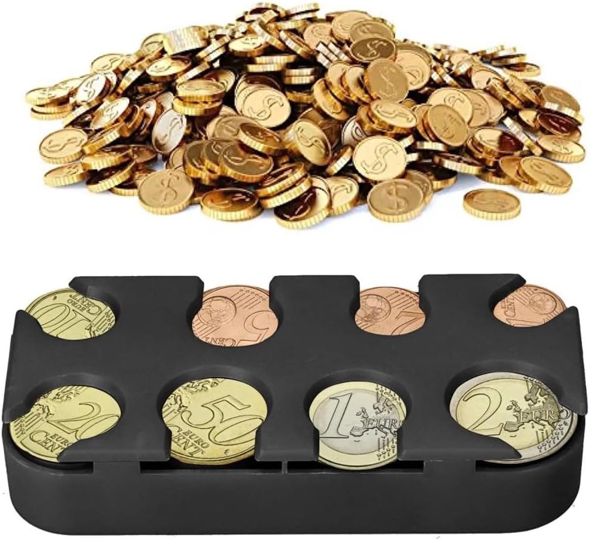 Muntbox voor euromunten 8 vakken - zwart - munthouder voor 1 cent tot 2 euro - ideaal voor muntenverzamelaars - ShopVlot
