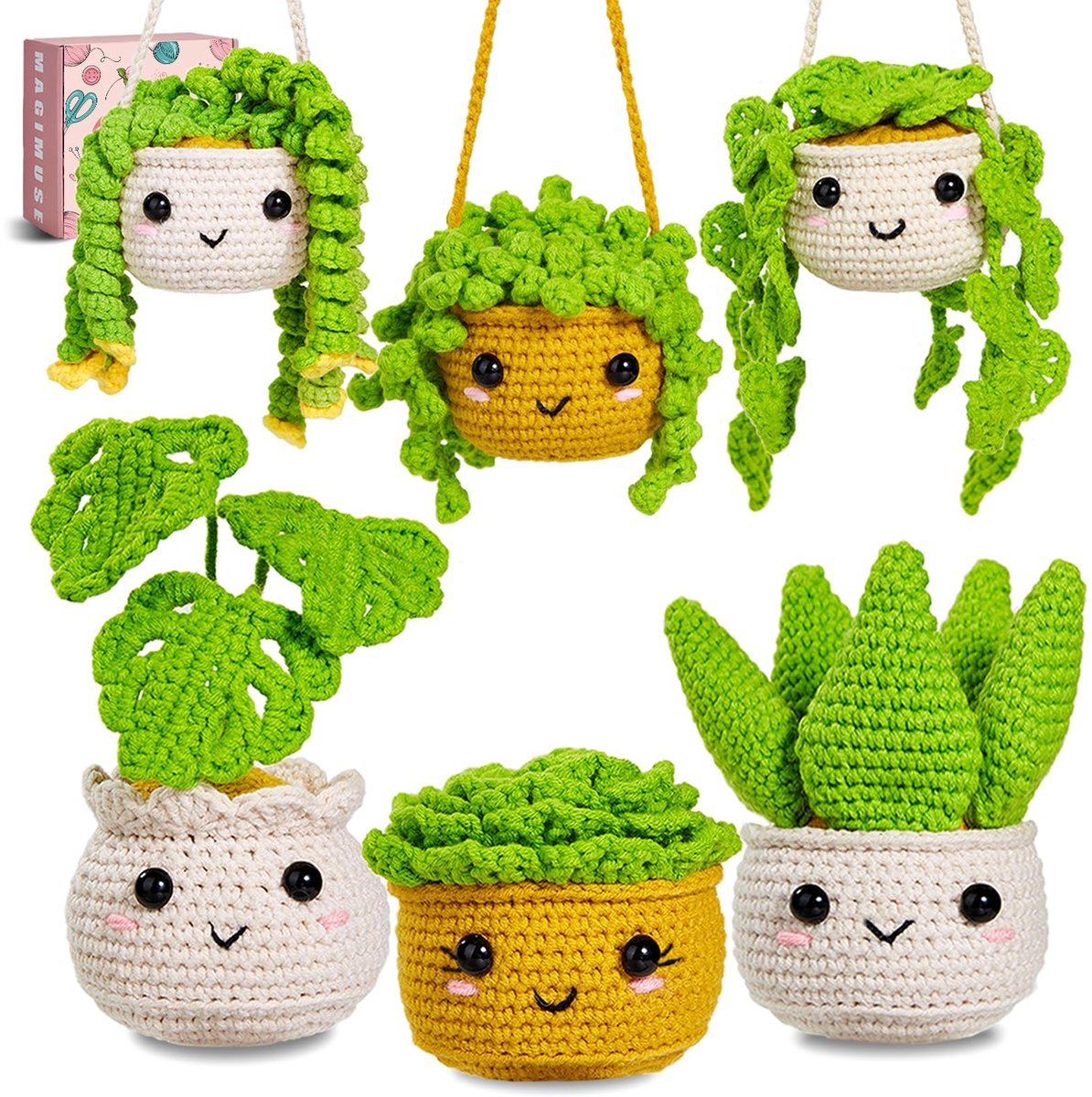 Casalora Haakpakket voor Beginners – Monstera Plantenfamilie Amigurumi Haakset met Video-uitleg, Complete DIY Haakkit