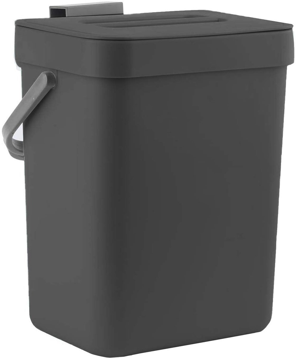 Casalora Afvalbakje - Aanrecht Afvalbakje - 3 liter - Vuilnisbak Keuken - Compostbak - voor Keuken, Bureau, Camper (Zwart)