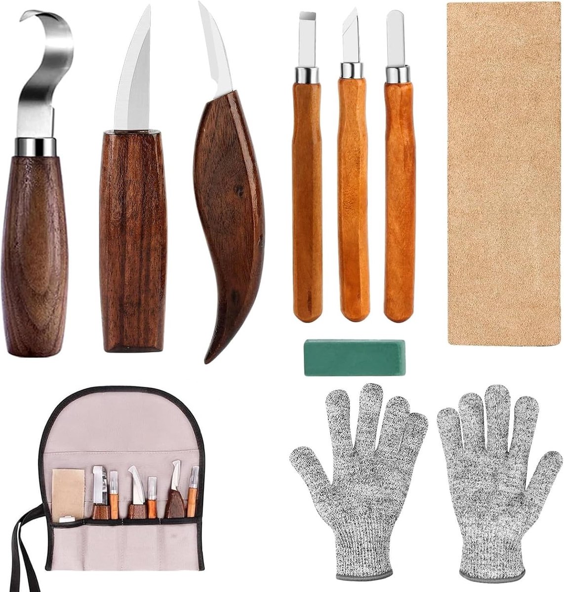 Houtsnijgereedschapsset - 10 Stuks - Houtsnijset met Ergonomische Handvatten - Voor Beginners en Hobbyisten