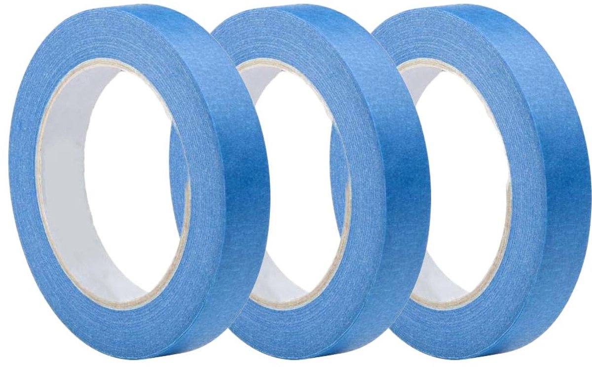 Papiertape 3 rollen - Blauw - 5/8/10 mm x 50 m - Ideaal voor auto en school - ShopVlot