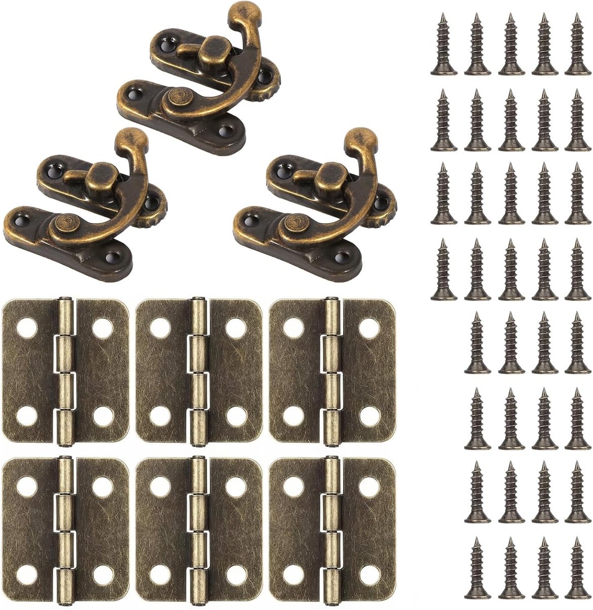 SnelShoppen - 3-delige Antieke Bronzen Haak met Schroeven voor DIY Decoratie, Hasp Slot voor Juwelenkist, Lade en Ritssluiting, Vintage Houtdecoratie