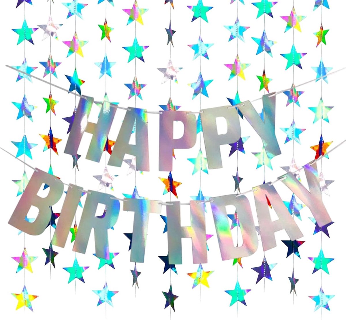 Banner Happy Birthday 4 m - glinsterende pailletten - sterrenslinger - feestelijke decoratie - ShopVlot