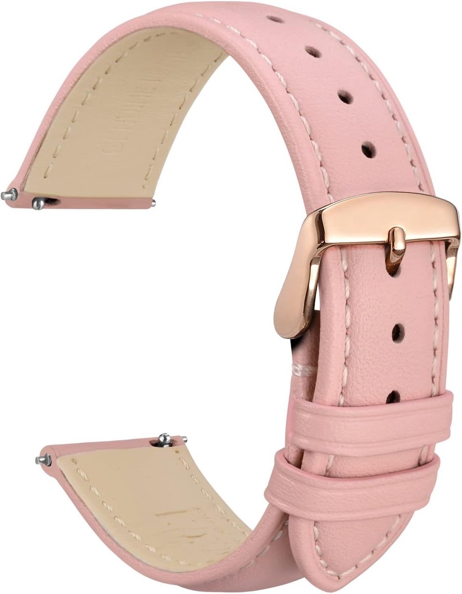 Horlogeband 18mm/20mm/22mm - Leer met snelle bevestiging - Roze met roségouden gesp - Ideaal voor stijl en comfort - ShopVlot