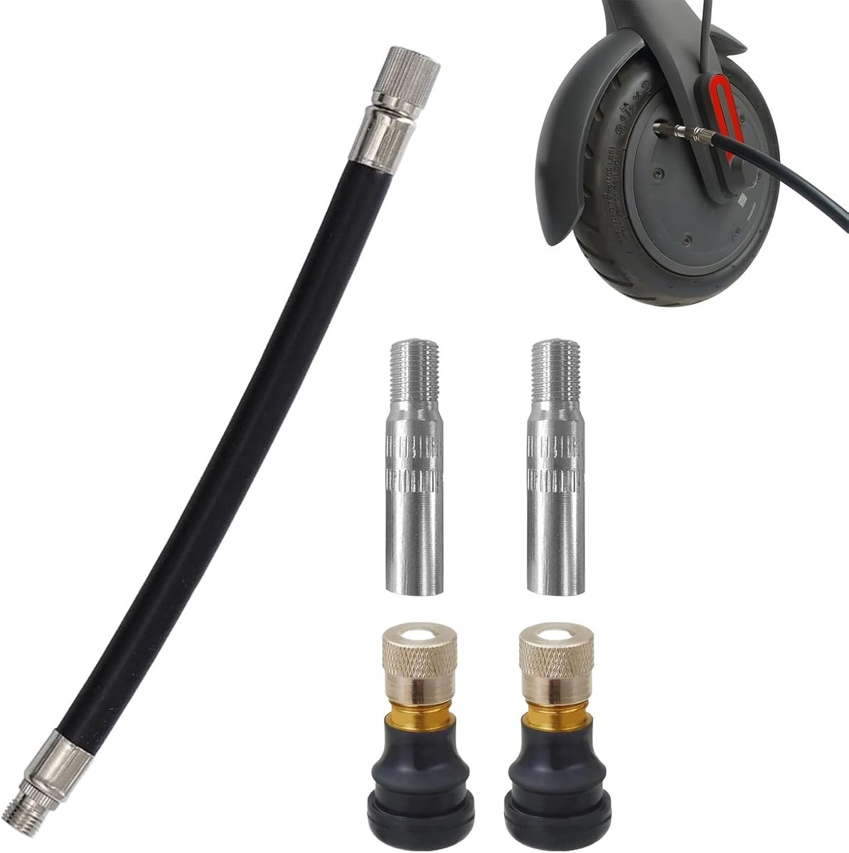 Ventielverlenging set 39 mm - flexibele slang 160 mm - adapter voor scooter en fiets - eenvoudig opblazen - ShopVlot
