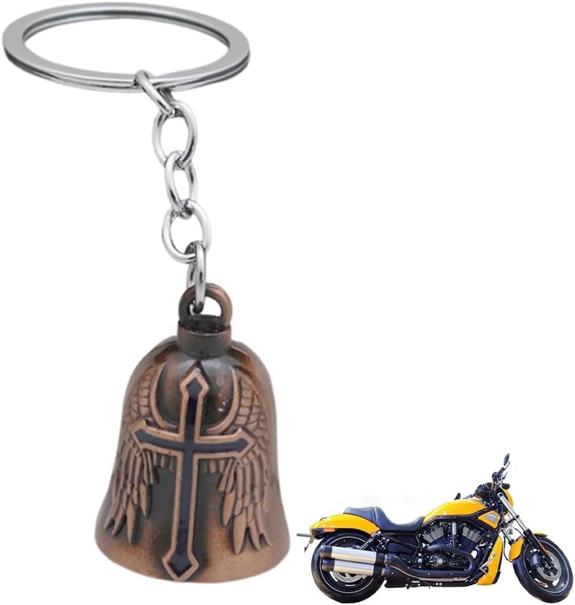 Motorfiets bel engel duivel - roestvrij staal - retro design - bescherming en geluk voor motorrijders - ShopVlot