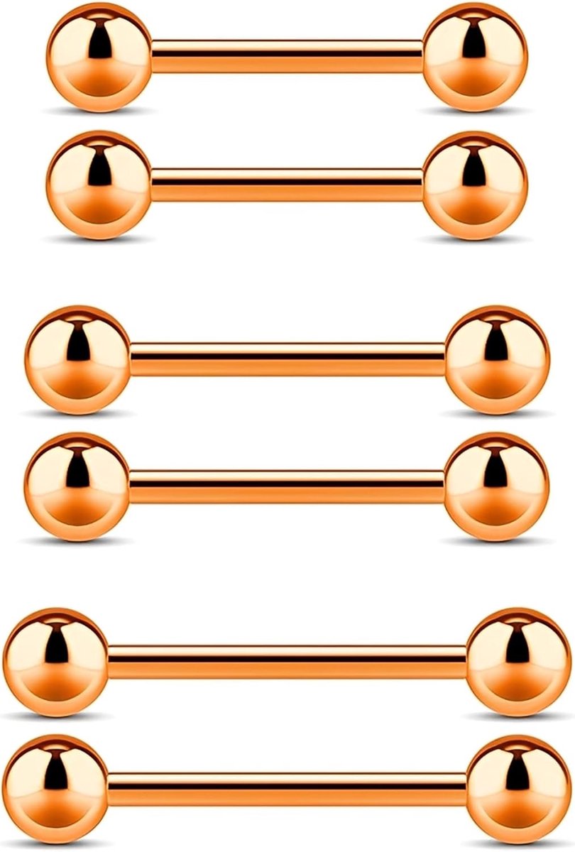 Zangenpiercing Set 6 Stuks - Chirurgenstaal - Roségoud - Hypoallergeen voor elke gelegenheid - ShopVlot