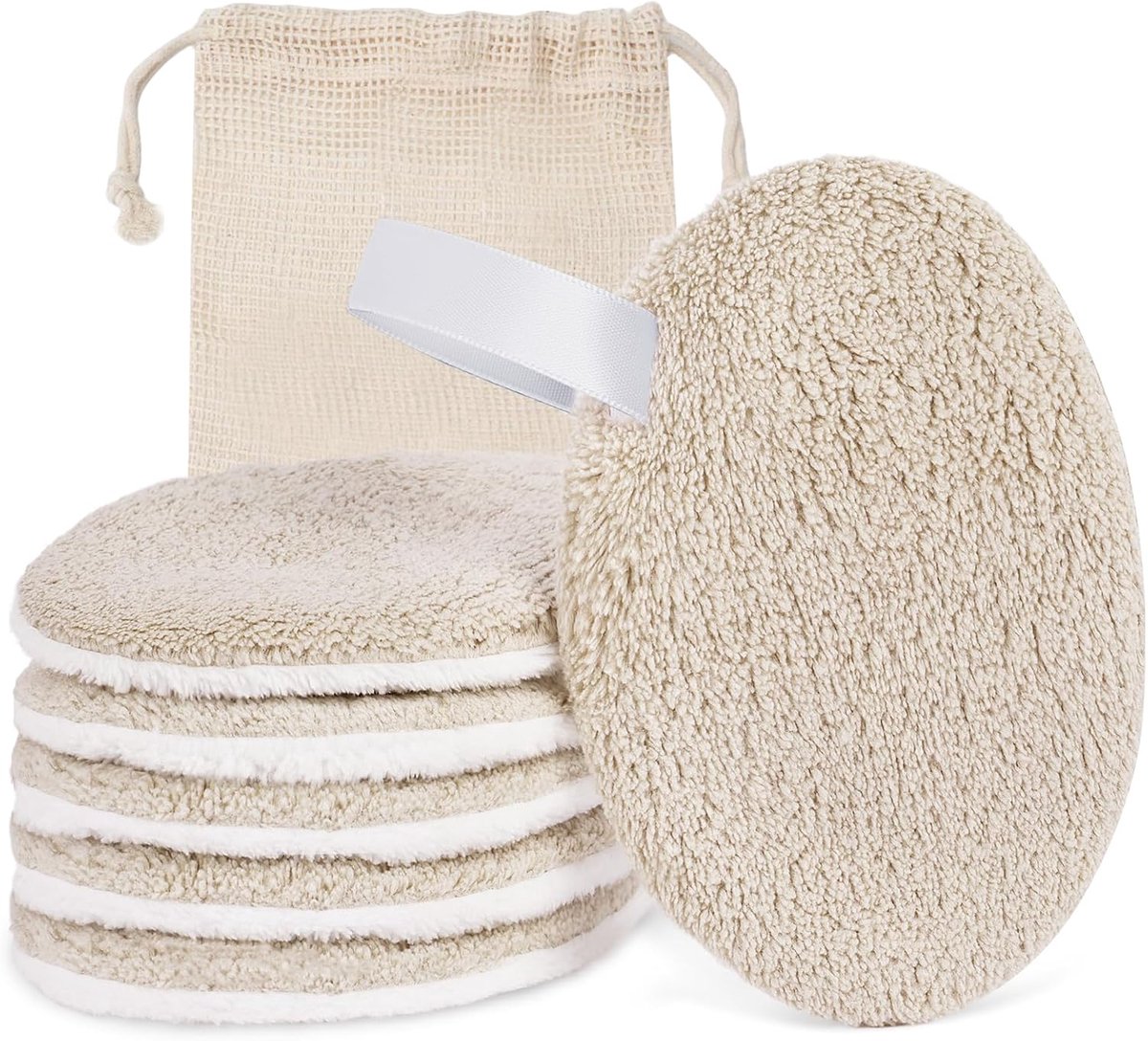 Make-up verwijder pads 6 stuks - ultra zachte koraal fleece - met ophanglus - ideaal voor gevoelige huid - ShopVlot