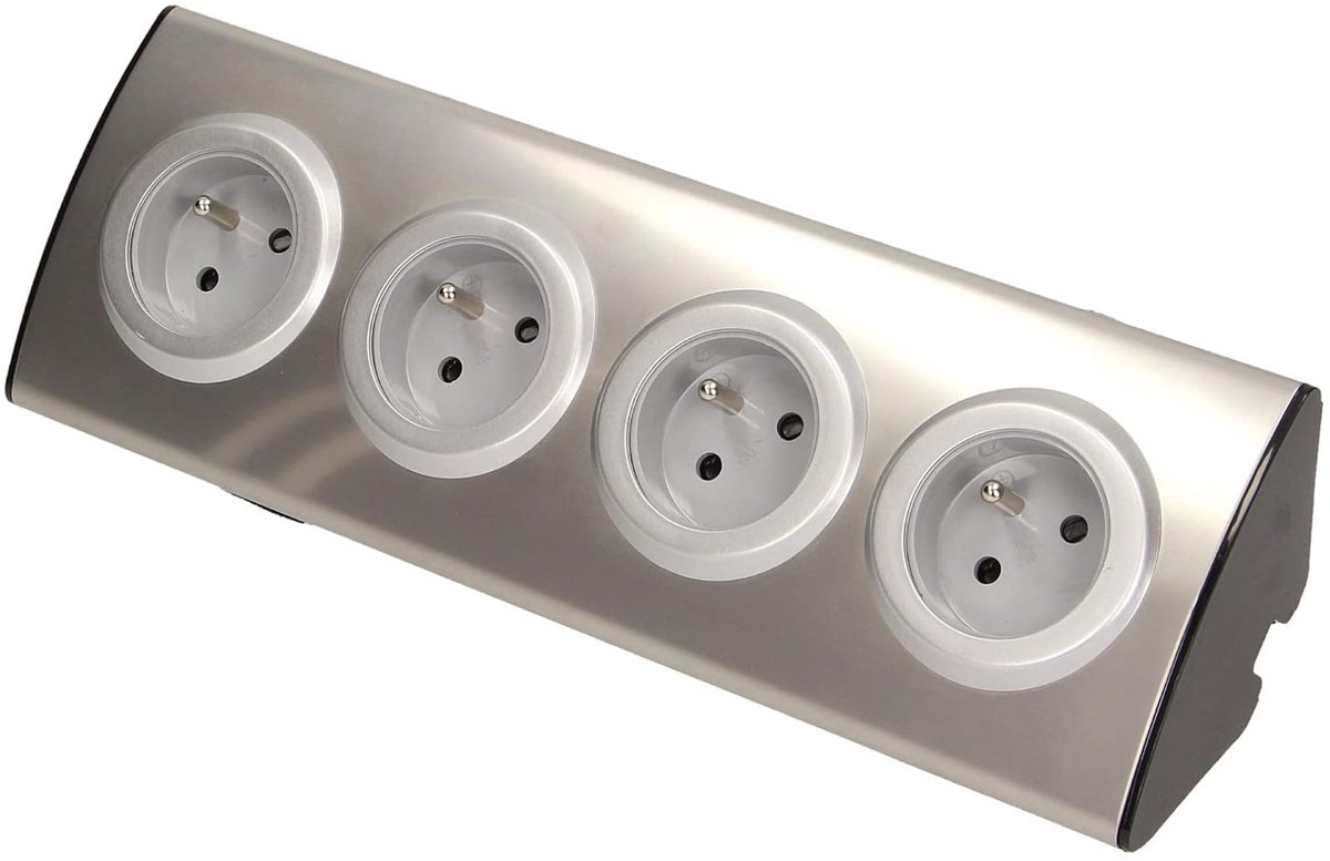 Werkbladcontactdoos 4x2P+Z - Velcro-montage - Inox - Veilig voor kinderen - ShopVlot