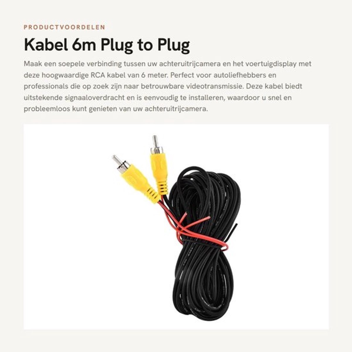 Videokabel 6M Man naar Man - Achteruitrijcamera Kabel - AV Kabel - Auto Onderdelen - Hoogwaardige Materialen - Perfecte Vervanging