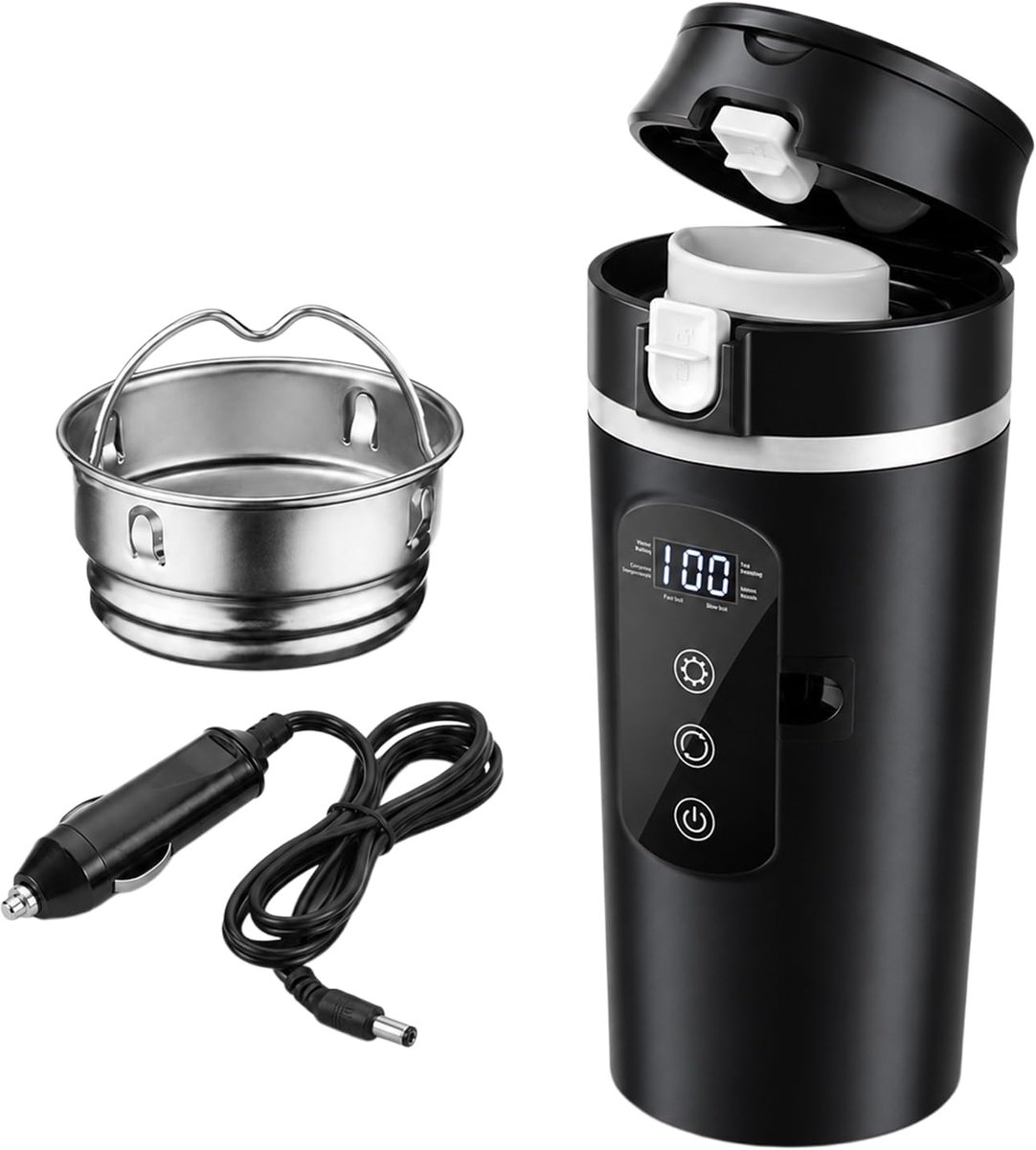 Elektrische waterkoker voor op reis 500 ml - roestvrij staal - lcd-temperatuurdisplay - snel verwarmen tot 100 °C - ShopVlot
