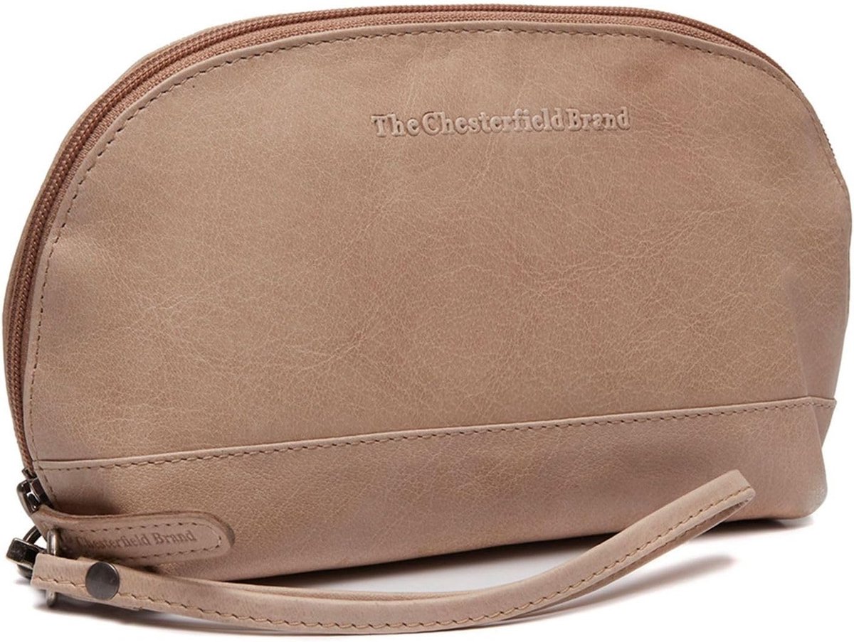 Toilettas 23 x 13 x 8 cm - Leer - Crème wit - Perfect voor onderweg - ShopVlot