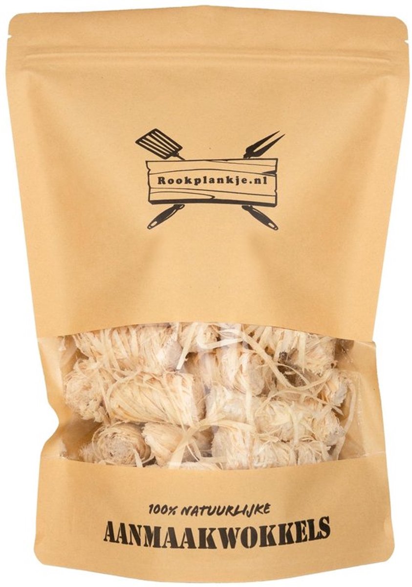 Aanmaakwokkels 100% Natuurlijk - Houtwolkrullen - Ideaal voor BBQ - Vuurkorf - Kachel - Open Haard - Inhoud 400 gram (30-35 stuks) - Aanmaakblokjes