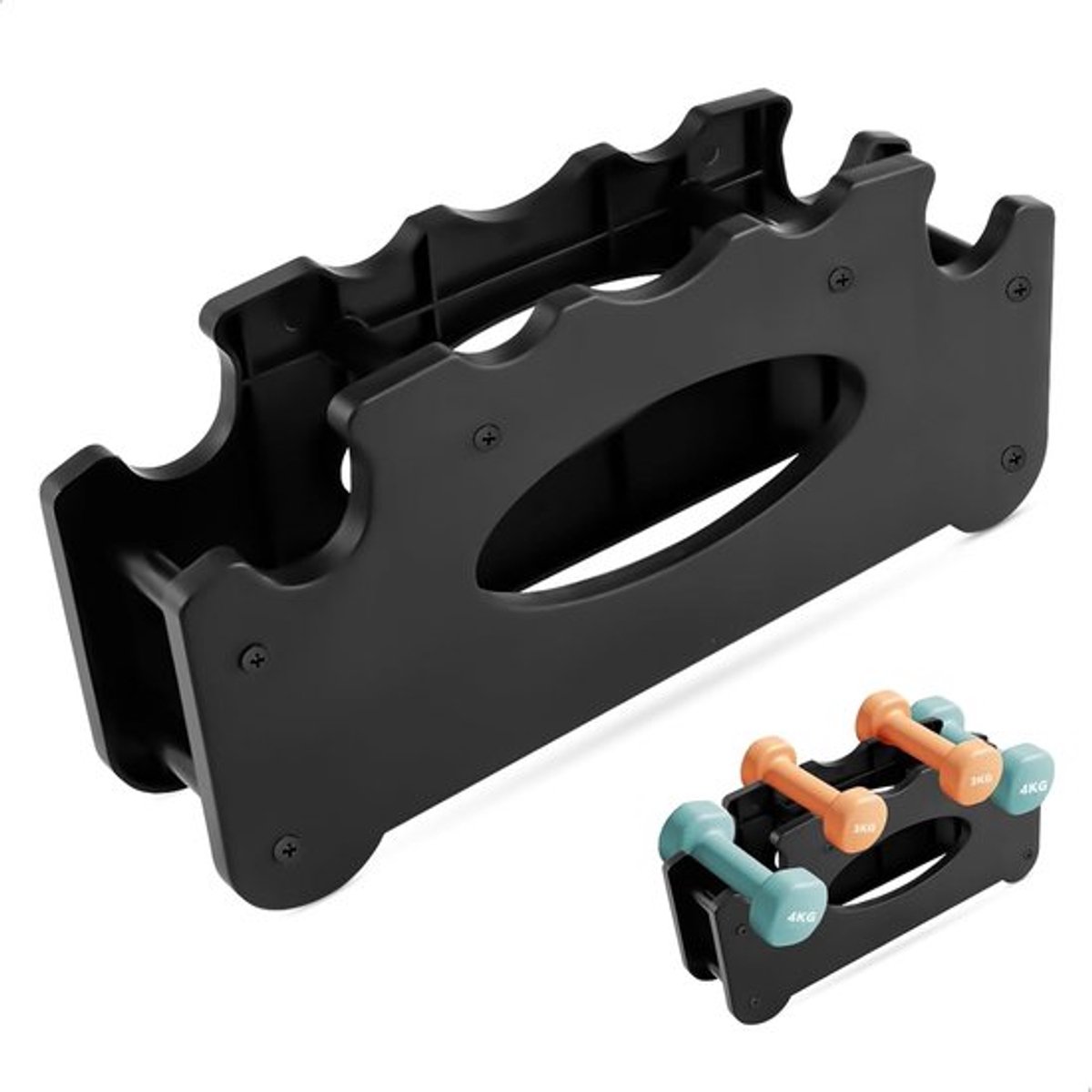 SnelShoppen - Dumbbell Stand - Compact Dumbbell Rack - Twee-Tier Gewicht Rack voor 4 Kleine Dumbbells - Ideaal voor Thuis Gym - Zwart