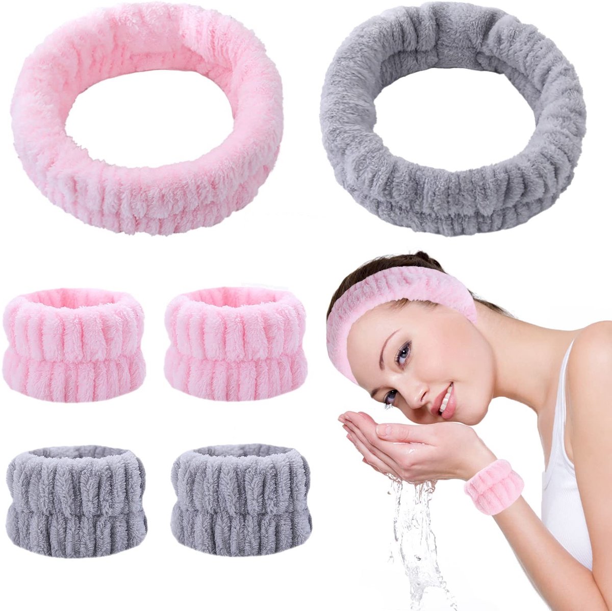 Solidchoice - Set van 6 Spa Facial Headbands en Wrist Washbands