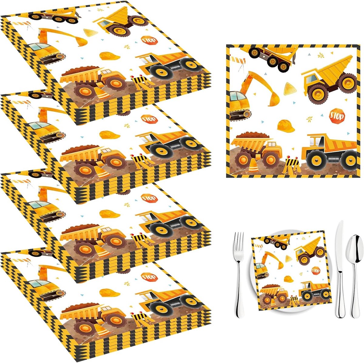 Papieren Servetten 20pcs - 33x33cm - Tractor en Graafmachine - Perfect voor Kinderverjaardagen - ShopVlot