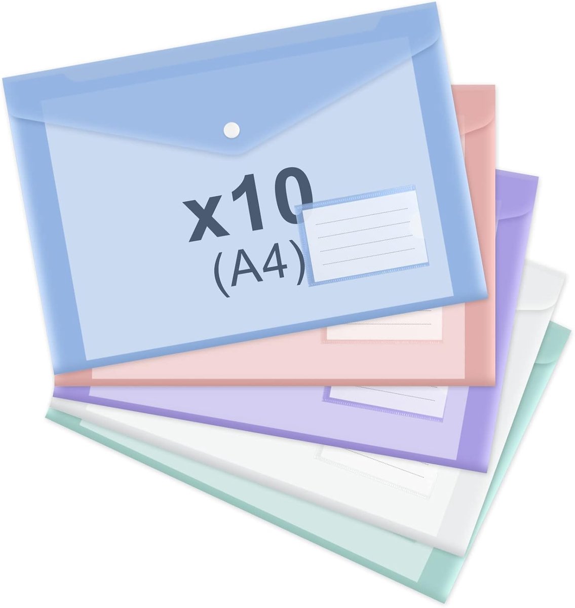 A4 plastic enveloppen 10 stuks - transparante documentfolders - met labelcompartiment - ideaal voor school en kantoor - ShopVlot